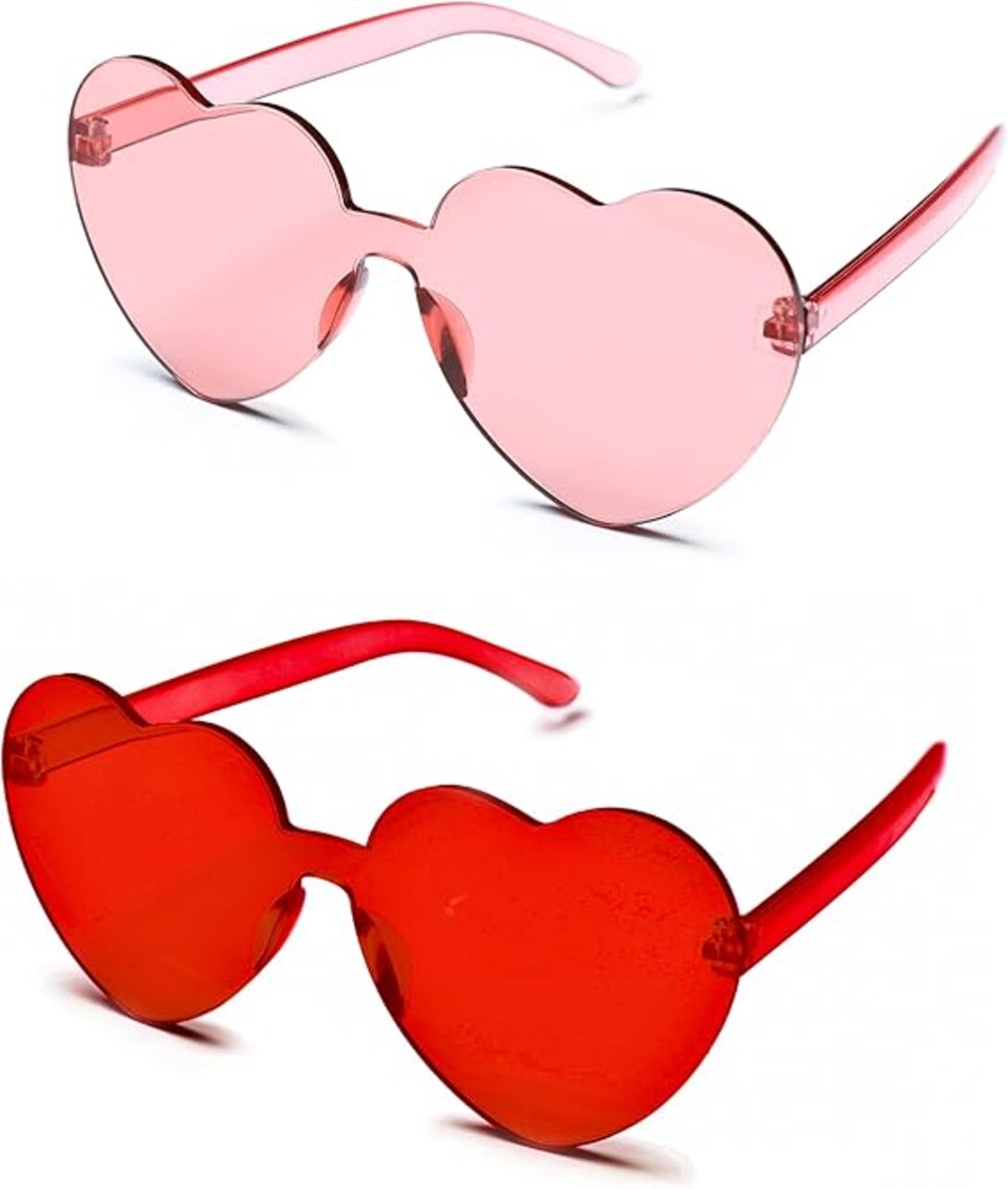 4E's Novelty 2 Pack Heart Shaped Sunglasses for Women – Trendy Pink & Red Frames for Valentines, Mardi Gras, Parties, Cute Fashion Accessory for Women, Men & Teens